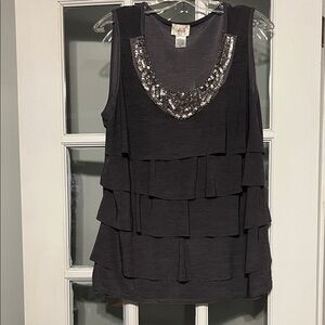 Lavish Black Tiered Sequin-Embellished Tank